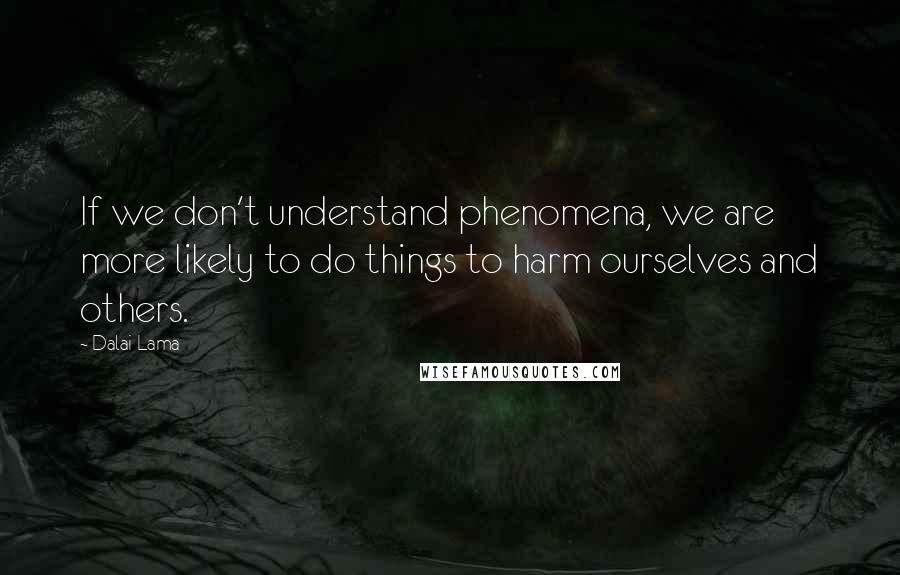 Dalai Lama Quotes: If we don't understand phenomena, we are more likely to do things to harm ourselves and others.