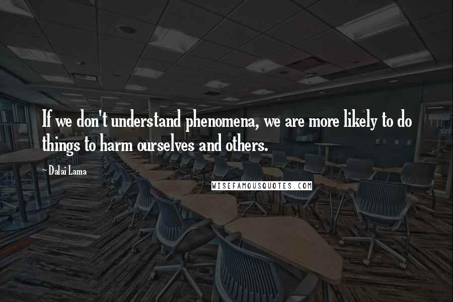 Dalai Lama Quotes: If we don't understand phenomena, we are more likely to do things to harm ourselves and others.