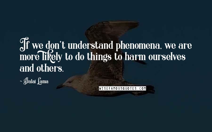 Dalai Lama Quotes: If we don't understand phenomena, we are more likely to do things to harm ourselves and others.