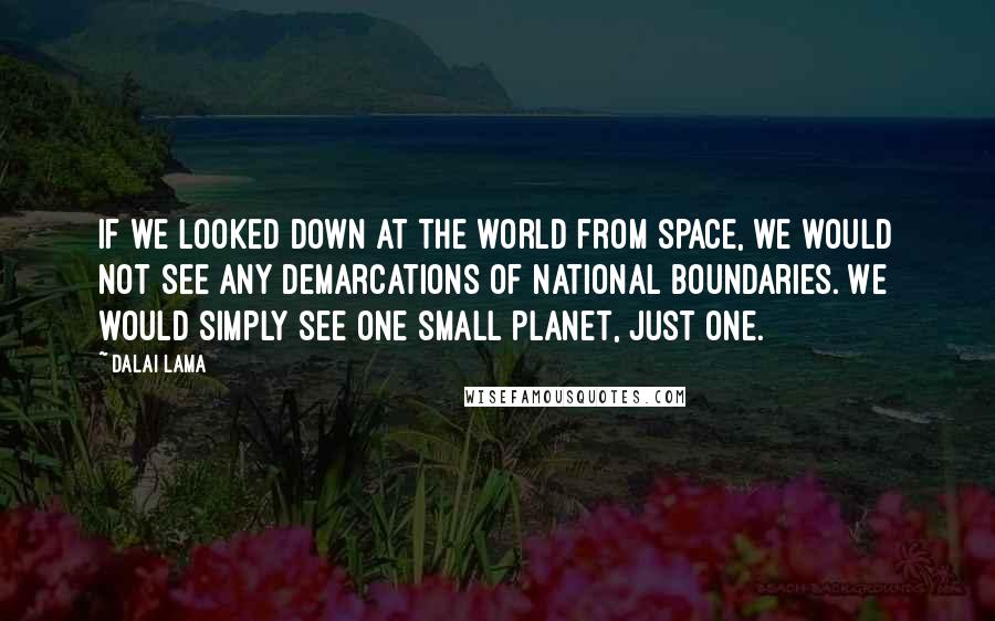 Dalai Lama Quotes: If we looked down at the world from space, we would not see any demarcations of national boundaries. We would simply see one small planet, just one.