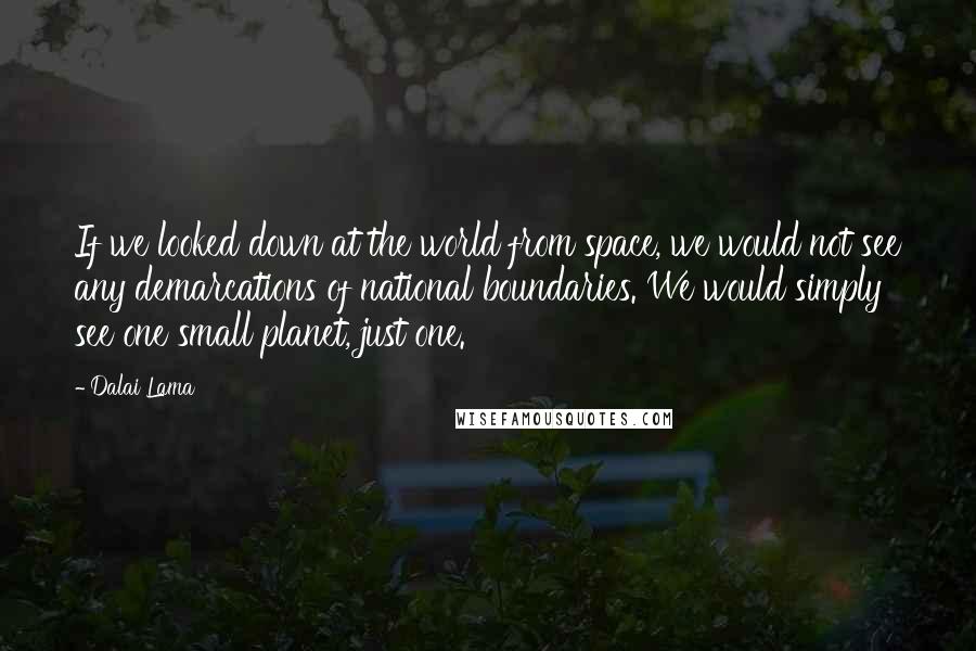 Dalai Lama Quotes: If we looked down at the world from space, we would not see any demarcations of national boundaries. We would simply see one small planet, just one.