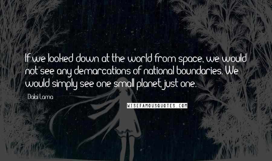 Dalai Lama Quotes: If we looked down at the world from space, we would not see any demarcations of national boundaries. We would simply see one small planet, just one.