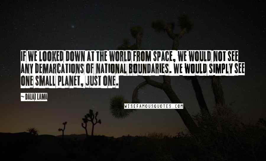 Dalai Lama Quotes: If we looked down at the world from space, we would not see any demarcations of national boundaries. We would simply see one small planet, just one.