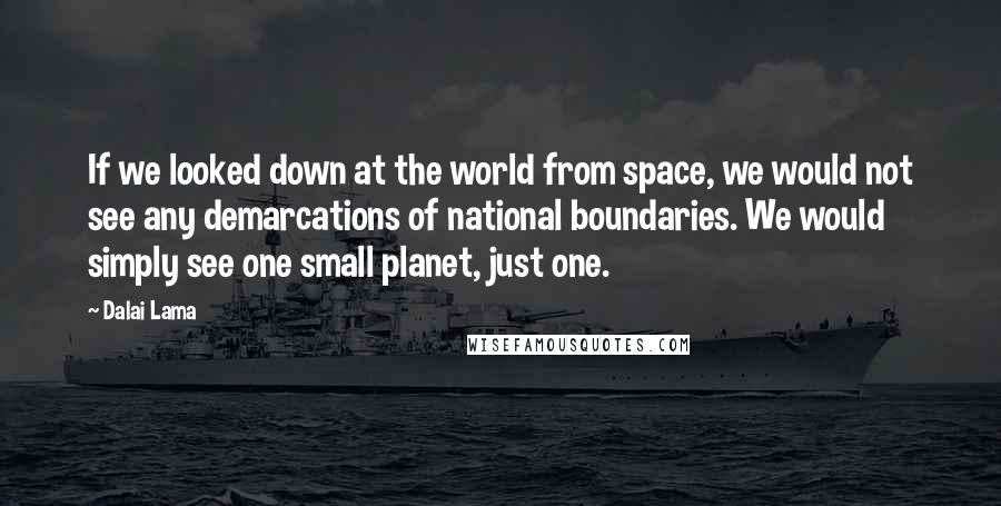 Dalai Lama Quotes: If we looked down at the world from space, we would not see any demarcations of national boundaries. We would simply see one small planet, just one.