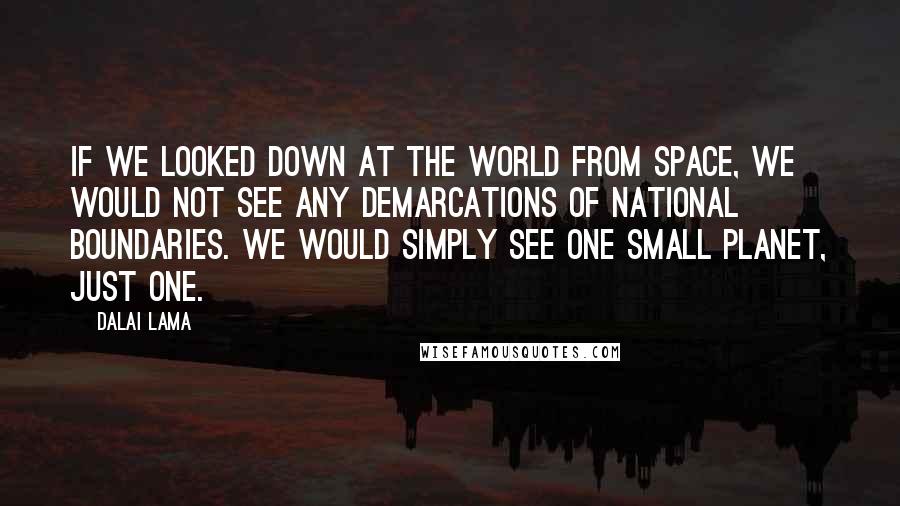 Dalai Lama Quotes: If we looked down at the world from space, we would not see any demarcations of national boundaries. We would simply see one small planet, just one.