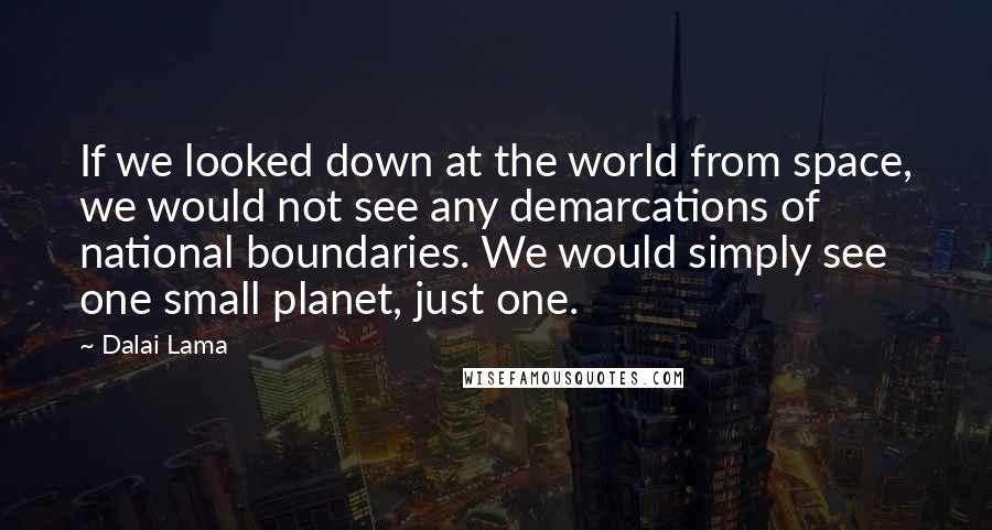 Dalai Lama Quotes: If we looked down at the world from space, we would not see any demarcations of national boundaries. We would simply see one small planet, just one.