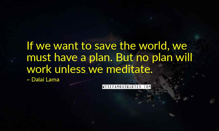 Dalai Lama Quotes: If we want to save the world, we must have a plan. But no plan will work unless we meditate.