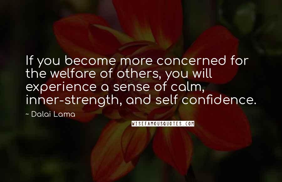 Dalai Lama Quotes: If you become more concerned for the welfare of others, you will experience a sense of calm, inner-strength, and self confidence.