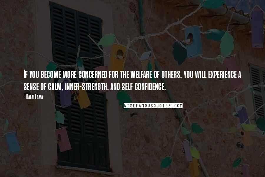 Dalai Lama Quotes: If you become more concerned for the welfare of others, you will experience a sense of calm, inner-strength, and self confidence.