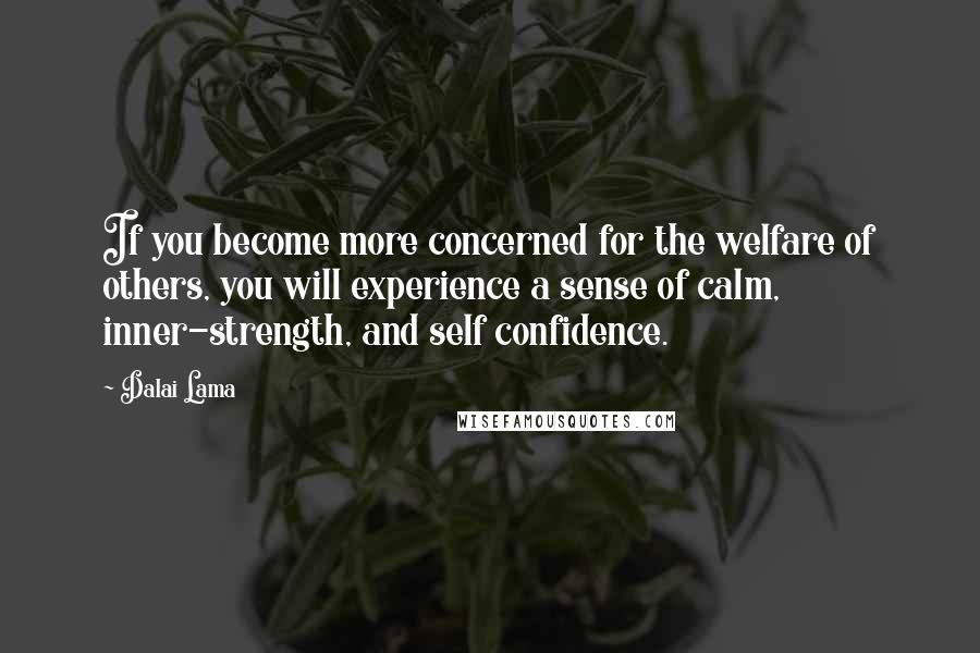 Dalai Lama Quotes: If you become more concerned for the welfare of others, you will experience a sense of calm, inner-strength, and self confidence.