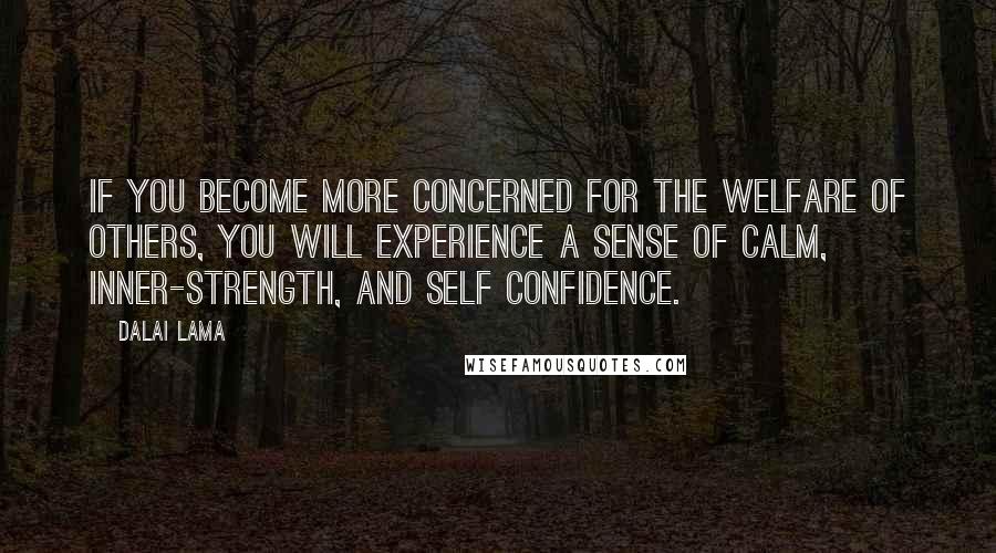 Dalai Lama Quotes: If you become more concerned for the welfare of others, you will experience a sense of calm, inner-strength, and self confidence.