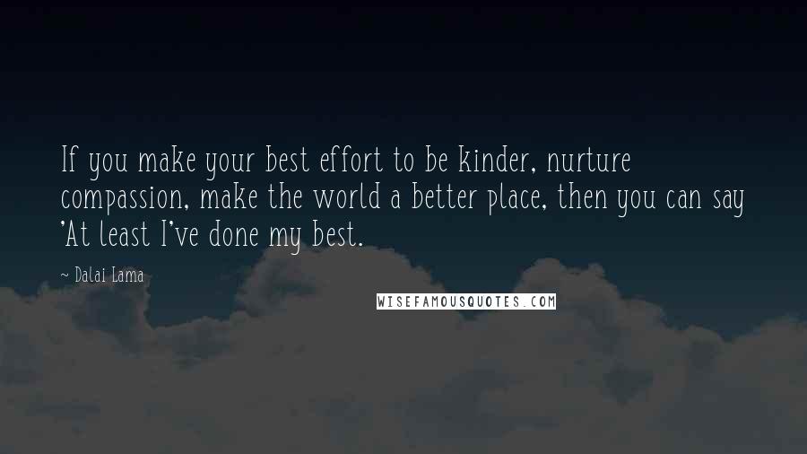 Dalai Lama Quotes: If you make your best effort to be kinder, nurture compassion, make the world a better place, then you can say 'At least I've done my best.