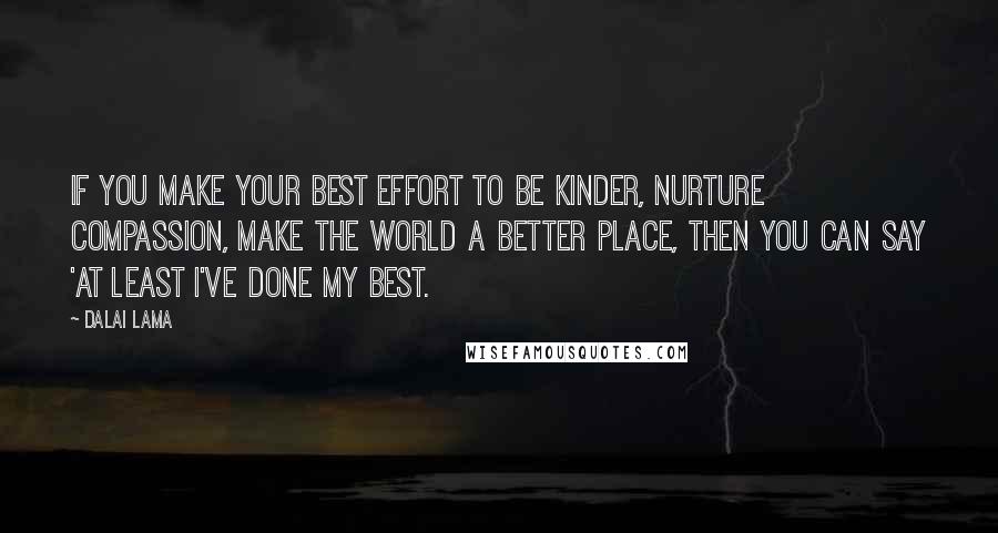 Dalai Lama Quotes: If you make your best effort to be kinder, nurture compassion, make the world a better place, then you can say 'At least I've done my best.