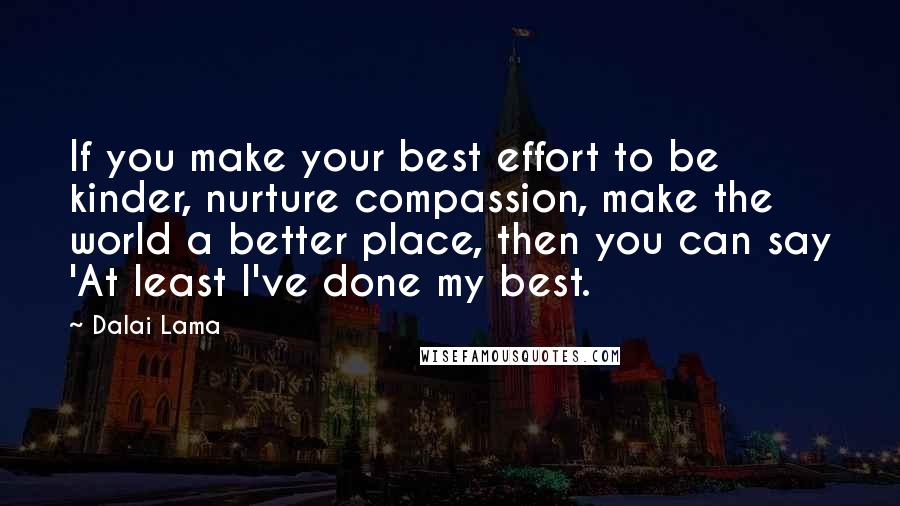 Dalai Lama Quotes: If you make your best effort to be kinder, nurture compassion, make the world a better place, then you can say 'At least I've done my best.