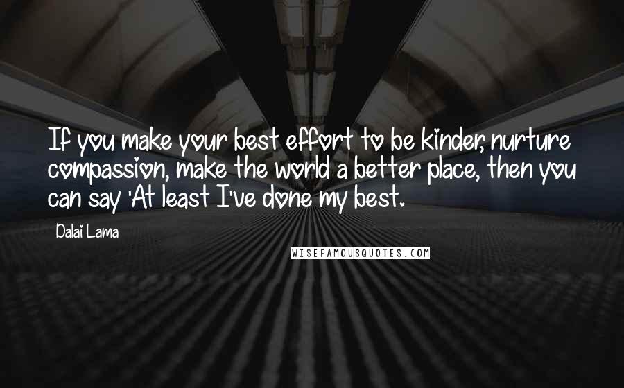 Dalai Lama Quotes: If you make your best effort to be kinder, nurture compassion, make the world a better place, then you can say 'At least I've done my best.