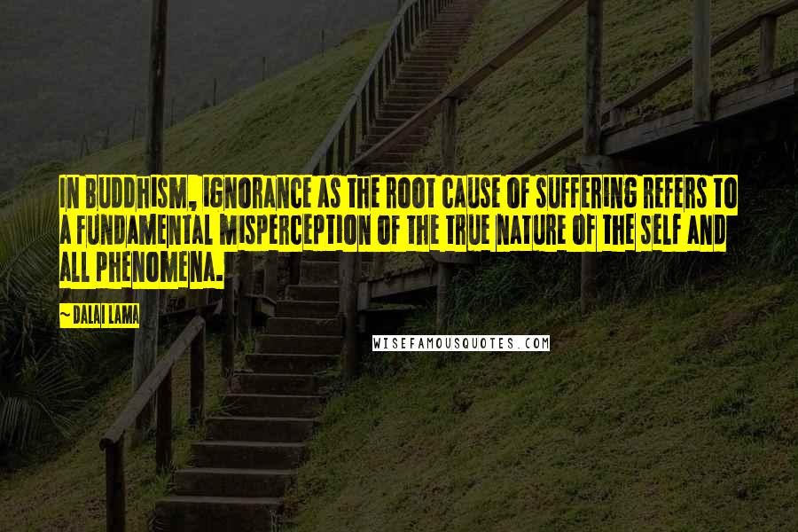 Dalai Lama Quotes: In Buddhism, ignorance as the root cause of suffering refers to a fundamental misperception of the true nature of the self and all phenomena.