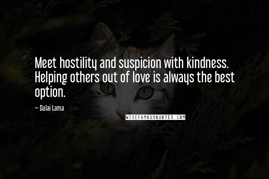 Dalai Lama Quotes: Meet hostility and suspicion with kindness. Helping others out of love is always the best option.