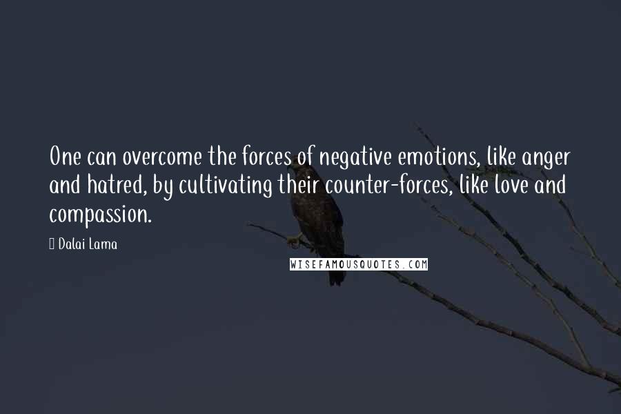 Dalai Lama Quotes: One can overcome the forces of negative emotions, like anger and hatred, by cultivating their counter-forces, like love and compassion.