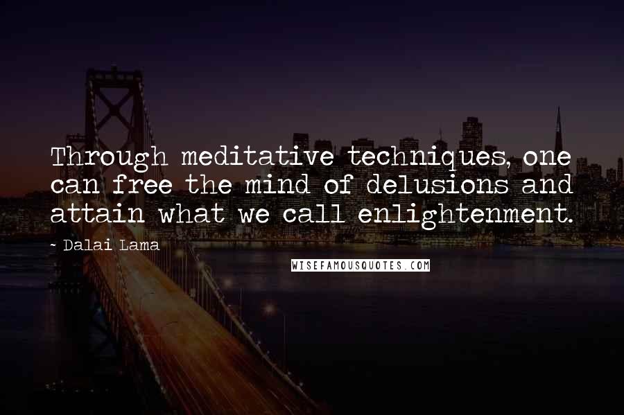 Dalai Lama Quotes: Through meditative techniques, one can free the mind of delusions and attain what we call enlightenment.