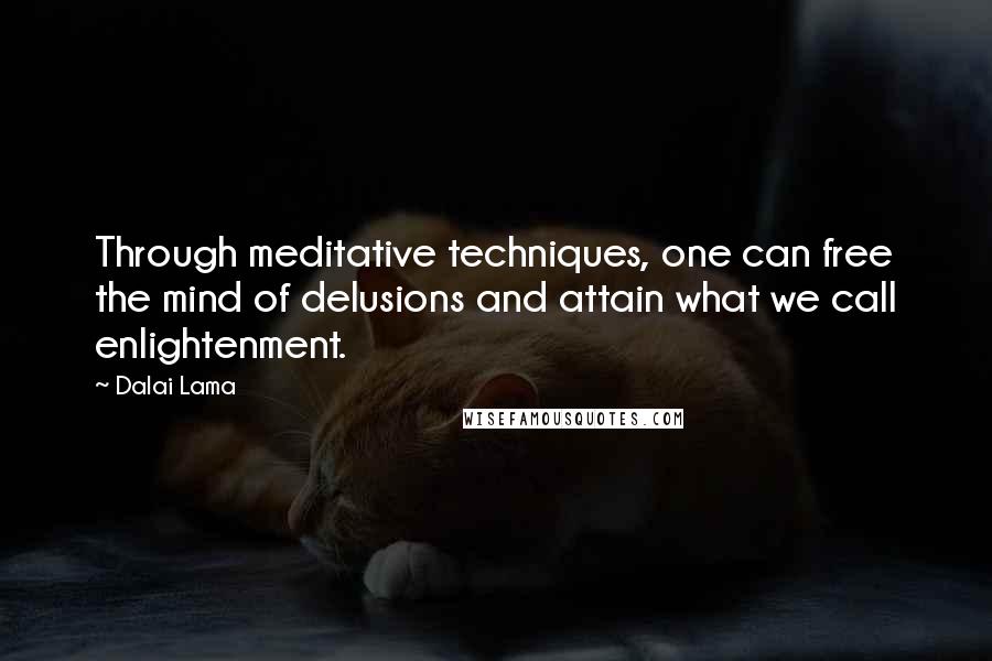 Dalai Lama Quotes: Through meditative techniques, one can free the mind of delusions and attain what we call enlightenment.