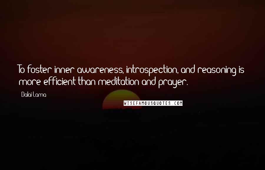 Dalai Lama Quotes: To foster inner awareness, introspection, and reasoning is more efficient than meditation and prayer.