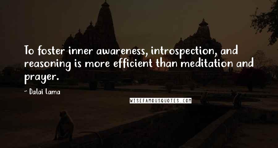 Dalai Lama Quotes: To foster inner awareness, introspection, and reasoning is more efficient than meditation and prayer.