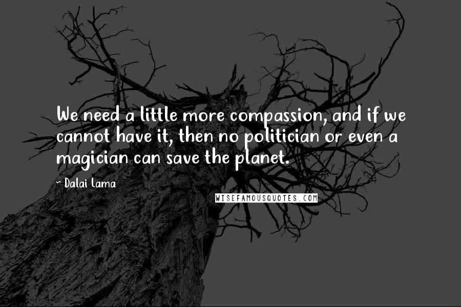 Dalai Lama Quotes: We need a little more compassion, and if we cannot have it, then no politician or even a magician can save the planet.