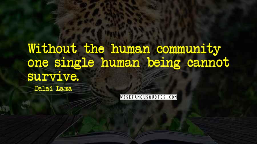 Dalai Lama Quotes: Without the human community one single human being cannot survive.