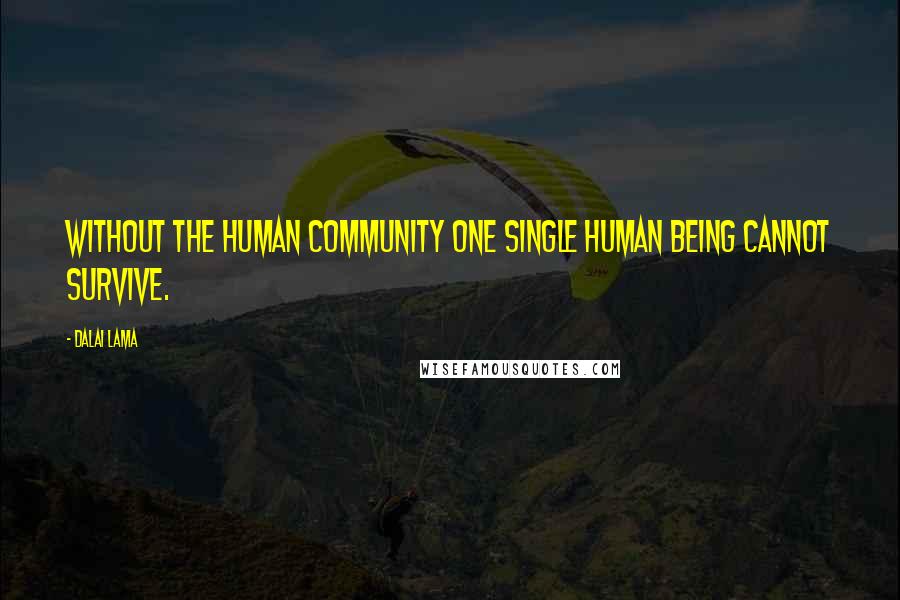 Dalai Lama Quotes: Without the human community one single human being cannot survive.