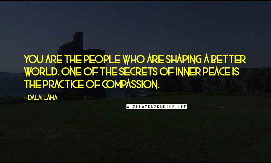 Dalai Lama Quotes: You are the people who are shaping a better world. One of the secrets of inner peace is the practice of compassion.