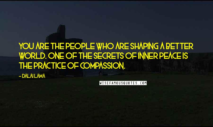 Dalai Lama Quotes: You are the people who are shaping a better world. One of the secrets of inner peace is the practice of compassion.