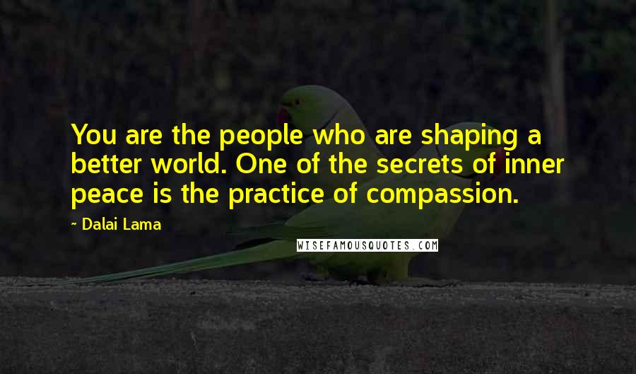 Dalai Lama Quotes: You are the people who are shaping a better world. One of the secrets of inner peace is the practice of compassion.
