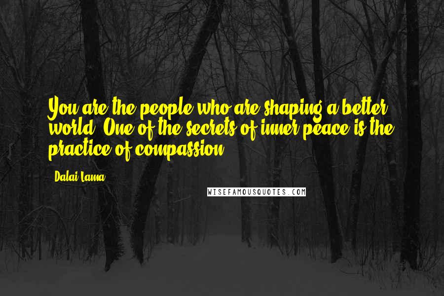 Dalai Lama Quotes: You are the people who are shaping a better world. One of the secrets of inner peace is the practice of compassion.