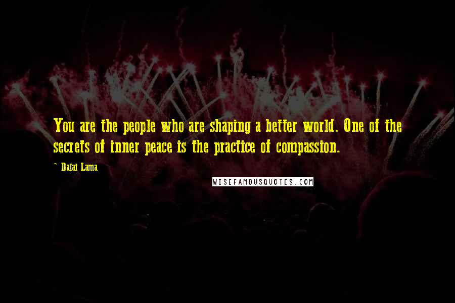 Dalai Lama Quotes: You are the people who are shaping a better world. One of the secrets of inner peace is the practice of compassion.