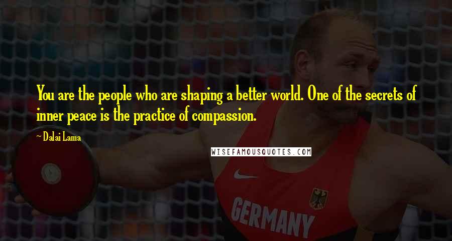 Dalai Lama Quotes: You are the people who are shaping a better world. One of the secrets of inner peace is the practice of compassion.