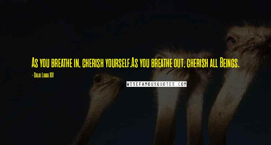 Dalai Lama XIV Quotes: As you breathe in, cherish yourself.As you breathe out, cherish all Beings.