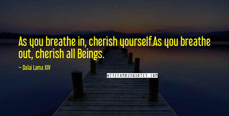 Dalai Lama XIV Quotes: As you breathe in, cherish yourself.As you breathe out, cherish all Beings.