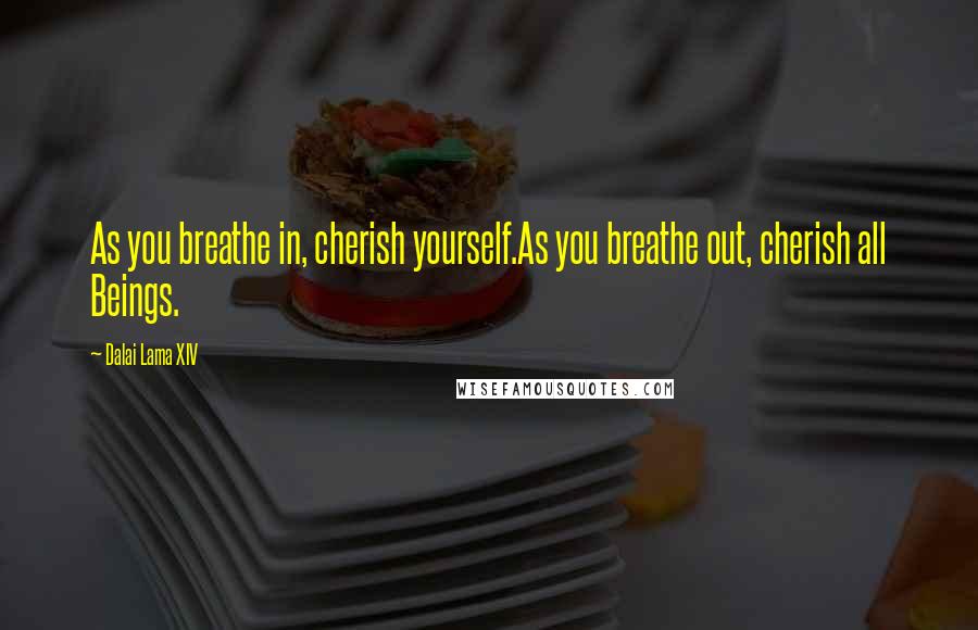 Dalai Lama XIV Quotes: As you breathe in, cherish yourself.As you breathe out, cherish all Beings.