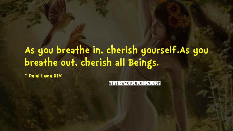 Dalai Lama XIV Quotes: As you breathe in, cherish yourself.As you breathe out, cherish all Beings.