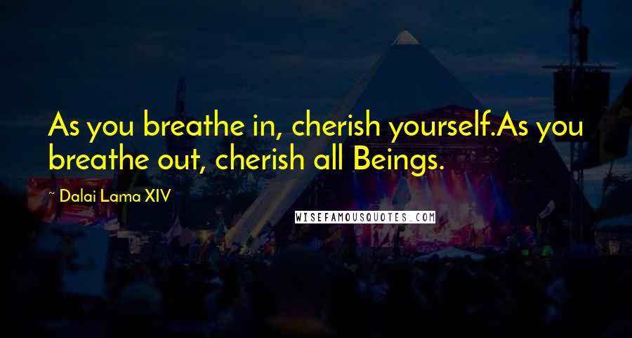 Dalai Lama XIV Quotes: As you breathe in, cherish yourself.As you breathe out, cherish all Beings.