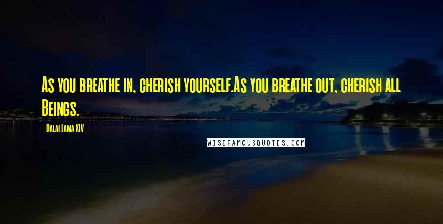 Dalai Lama XIV Quotes: As you breathe in, cherish yourself.As you breathe out, cherish all Beings.