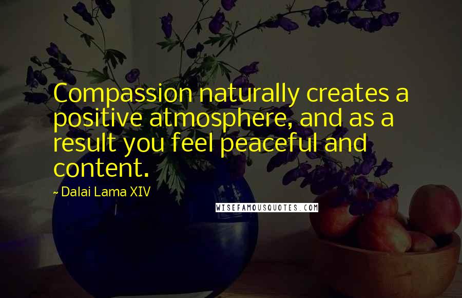 Dalai Lama XIV Quotes: Compassion naturally creates a positive atmosphere, and as a result you feel peaceful and content.
