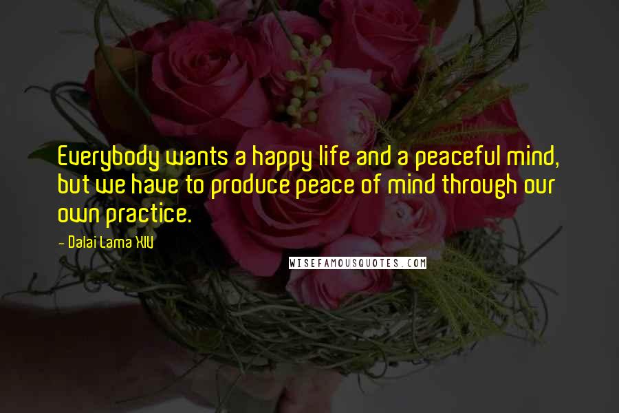 Dalai Lama XIV Quotes: Everybody wants a happy life and a peaceful mind, but we have to produce peace of mind through our own practice.