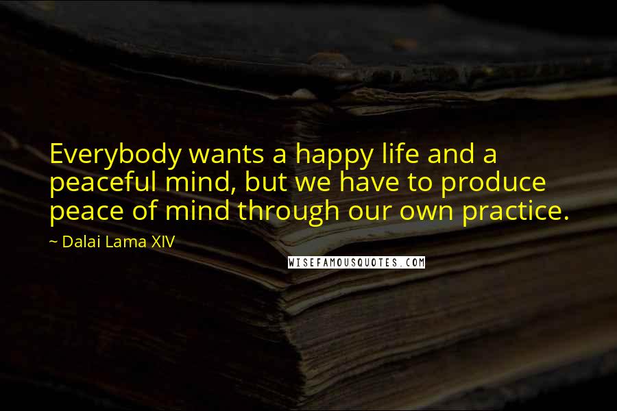 Dalai Lama XIV Quotes: Everybody wants a happy life and a peaceful mind, but we have to produce peace of mind through our own practice.