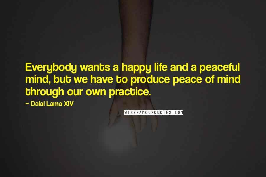 Dalai Lama XIV Quotes: Everybody wants a happy life and a peaceful mind, but we have to produce peace of mind through our own practice.