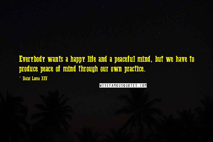 Dalai Lama XIV Quotes: Everybody wants a happy life and a peaceful mind, but we have to produce peace of mind through our own practice.