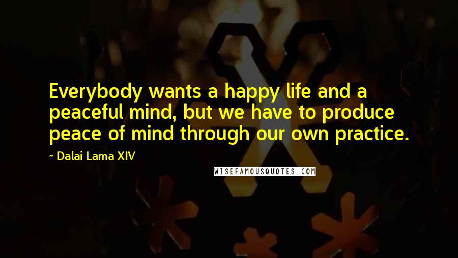 Dalai Lama XIV Quotes: Everybody wants a happy life and a peaceful mind, but we have to produce peace of mind through our own practice.