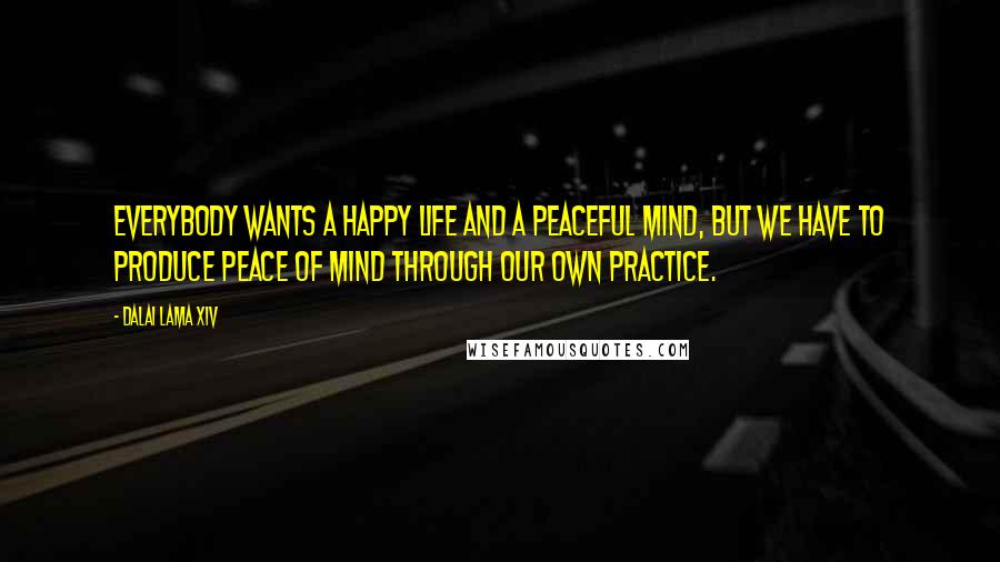 Dalai Lama XIV Quotes: Everybody wants a happy life and a peaceful mind, but we have to produce peace of mind through our own practice.