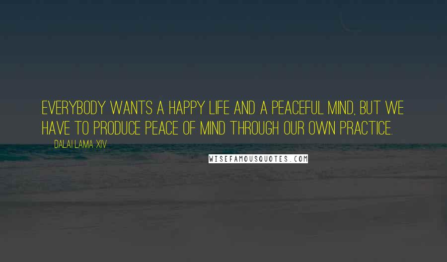 Dalai Lama XIV Quotes: Everybody wants a happy life and a peaceful mind, but we have to produce peace of mind through our own practice.