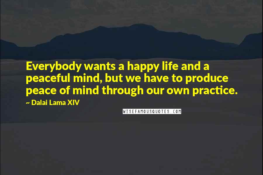 Dalai Lama XIV Quotes: Everybody wants a happy life and a peaceful mind, but we have to produce peace of mind through our own practice.